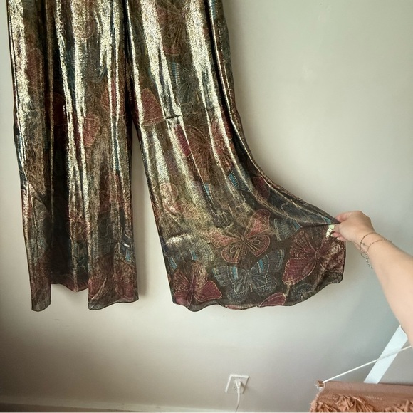 Trina Turk Siya Metallic Silk Butterfly Patterned Wide Leg Pants 0 - Picture 8 of 11